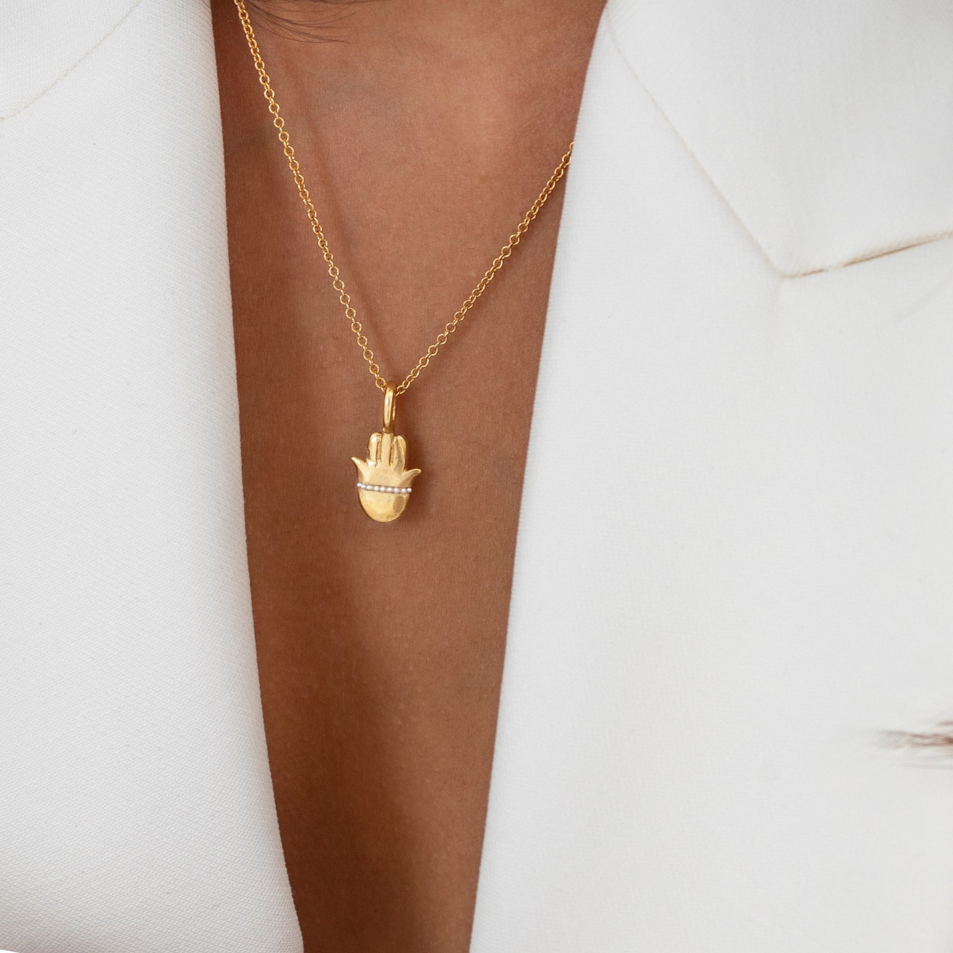 Pearl Mini Hamsa Necklace