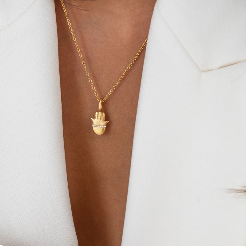 The Pearl Mini Hamsa Necklace - Thousand Fibres